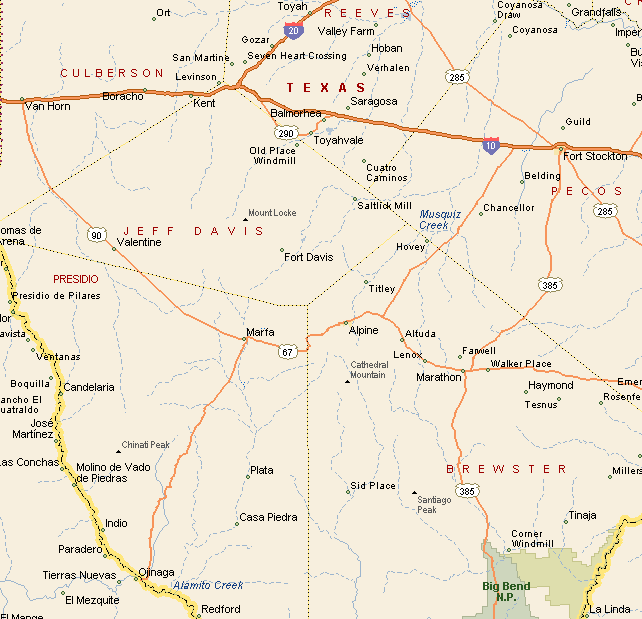 Map of Bend Bend Ares Surrounding Fort Davis, Texas