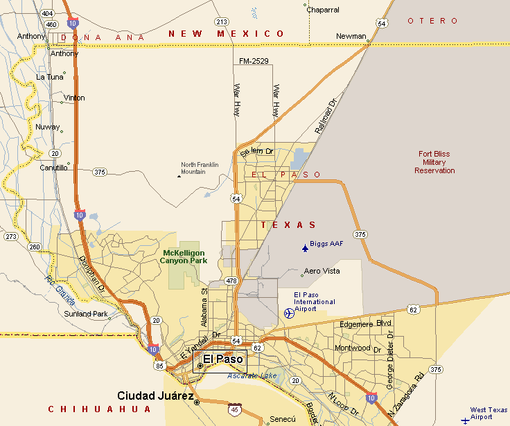 El Paso Texas Area Map