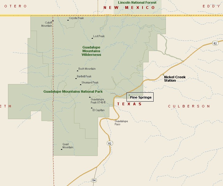 Pine Springs & Guadalupe Mountains National Park Map