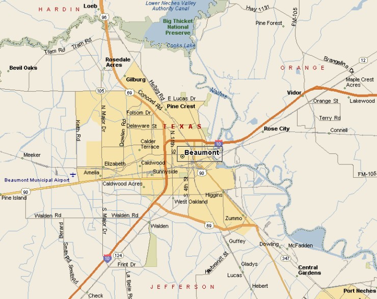 Beaumont Texas Area Map