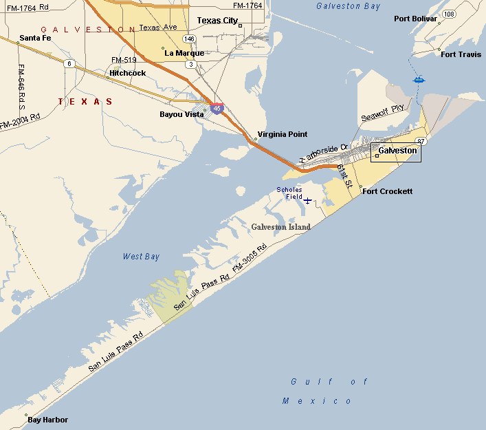 Map of Galveston Island Area
