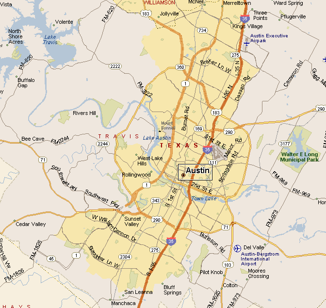 Map of Austin Texas and Surrounding Area