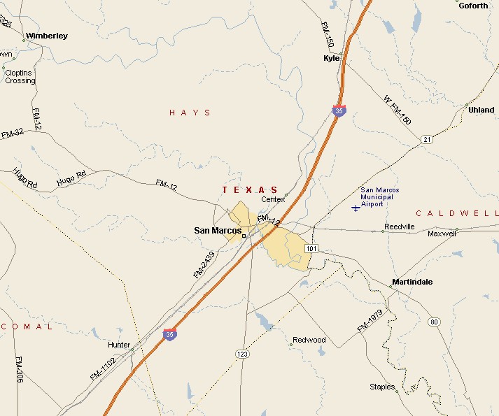 San Marcos Texas Area Map