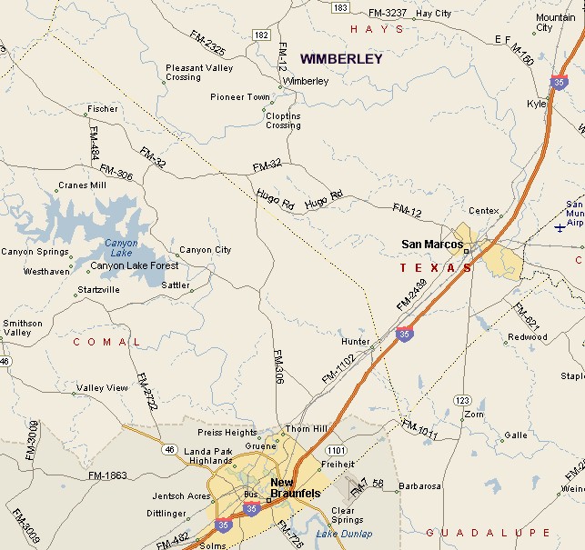 Map of Wimberley Texas Area