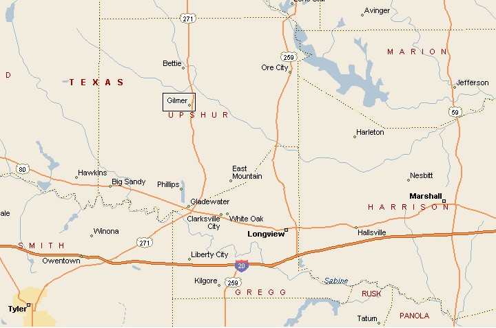 Gilmer Texas Area Map