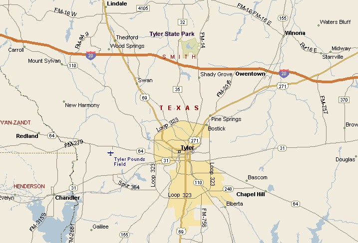 Tyler Texas Area Map
