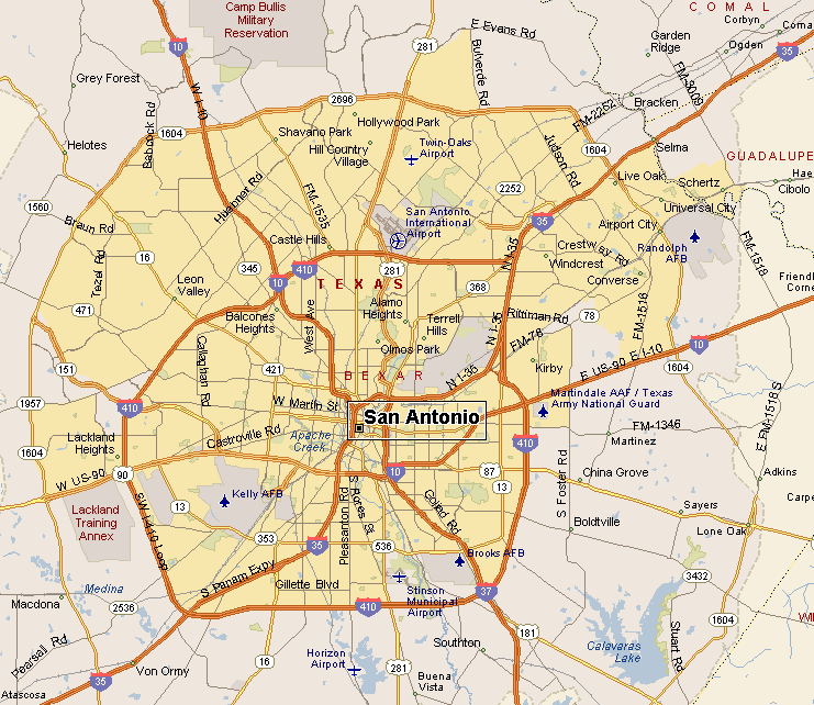 Map of San Antonio Texas Area