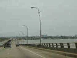 The bridge from the mainland to Galveston Island