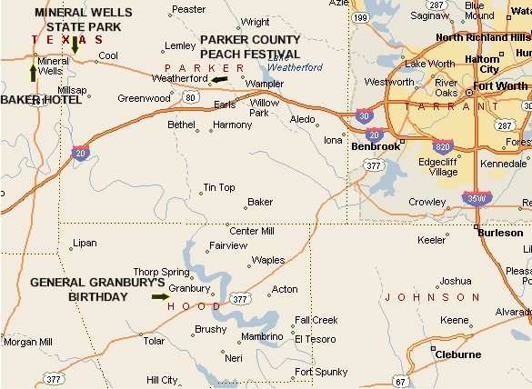 Mineral Wells, Weatherford, Granbury Location Map