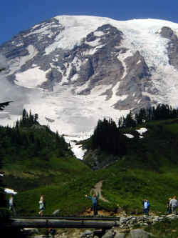 Close up look at a cloud free Mount Rainier.