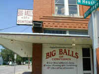 A photo of the Big Balls of Cowtown honky tonk saloon at the Fort Worth Stockyards.