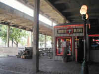 Inside Fort Worth Stockyard's Stockyard Station looking at Riscky's Barbecue.