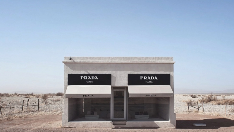 A minimalist Prada store in the middle of the desert