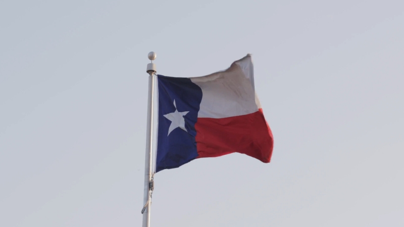 The Texas state flag waving in the wind, symbolizing the cultural origins of Texan slang